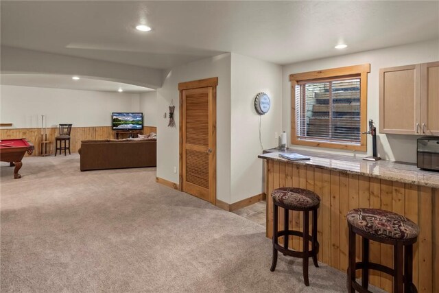 46 Sage View Ct, Dillon, CO 80435 - bar with recessed lighting, a wainscoted wall, light carpet, and billiards