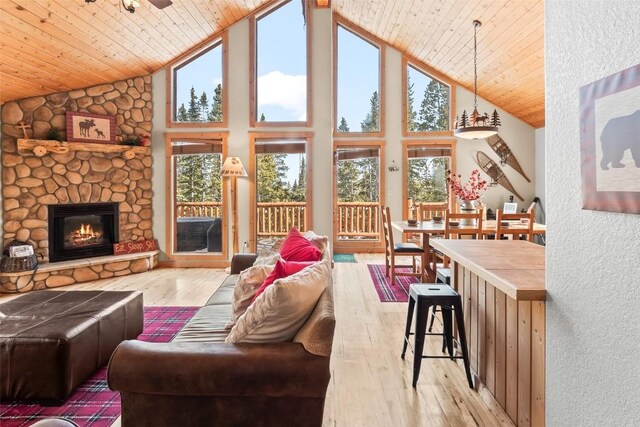 407 S Puma Pl, Fairplay, CO 80440 - living area featuring wood ceiling, a wealth of natural light, and high vaulted ceiling