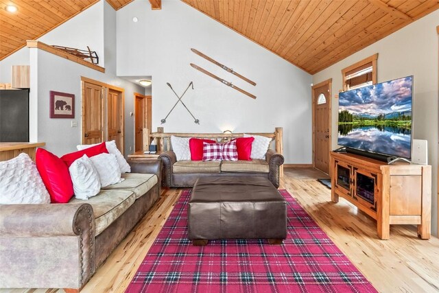 407 S Puma Pl, Fairplay, CO 80440 - living area with wood ceiling, wood finished floors, recessed lighting, and high vaulted ceiling
