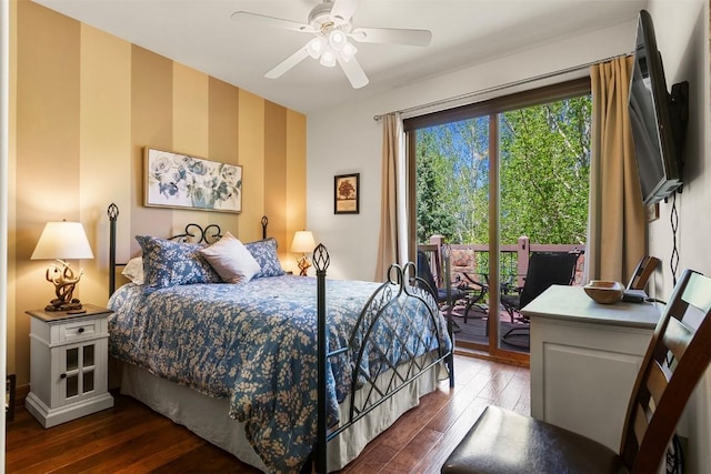 34 Highfield Trl Unit 312, Breckenridge, CO 80424 - bedroom featuring access to outside, dark wood finished floors, and ceiling fan