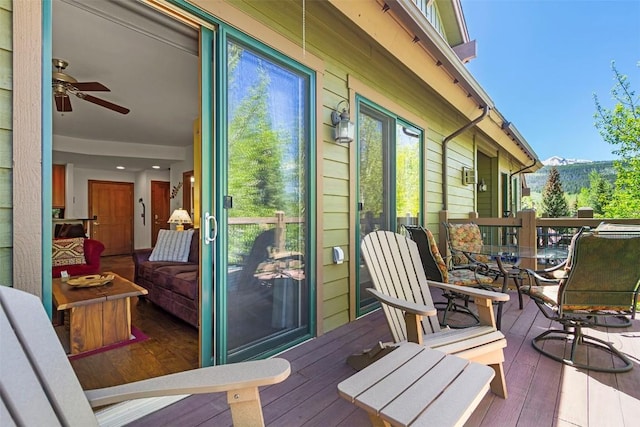 34 Highfield Trl Unit 312, Breckenridge, CO 80424 - wooden terrace featuring a mountain view and a ceiling fan