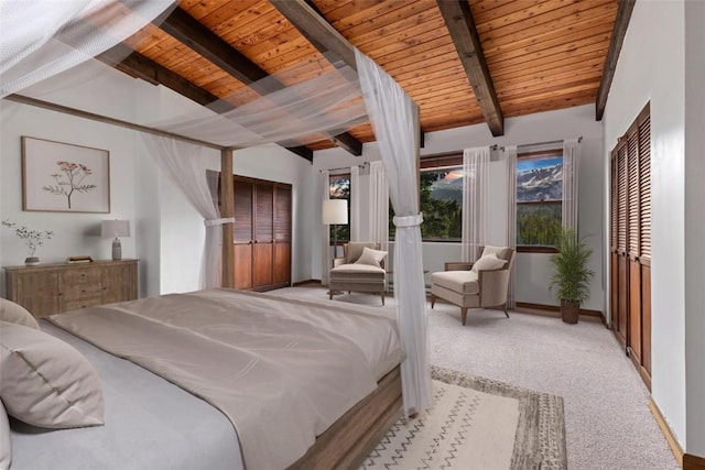 272 Doris Dr, Breckenridge, CO 80424 - bedroom with wooden ceiling, light colored carpet, and baseboards