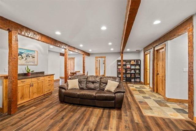 77 Lincoln St, Yampa, CO 80483 - living room featuring recessed lighting, dark wood-style floors, and baseboards