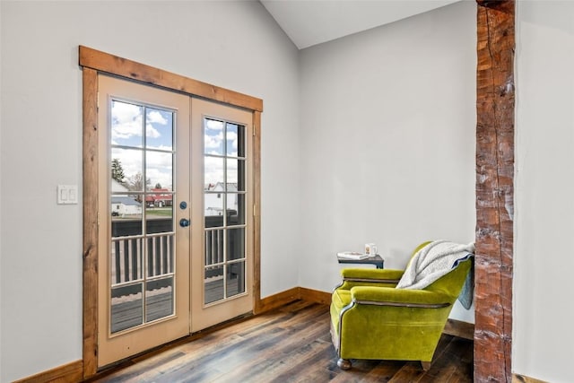 77 Lincoln St, Yampa, CO 80483 - entryway featuring french doors, wood finished floors, baseboards, and lofted ceiling