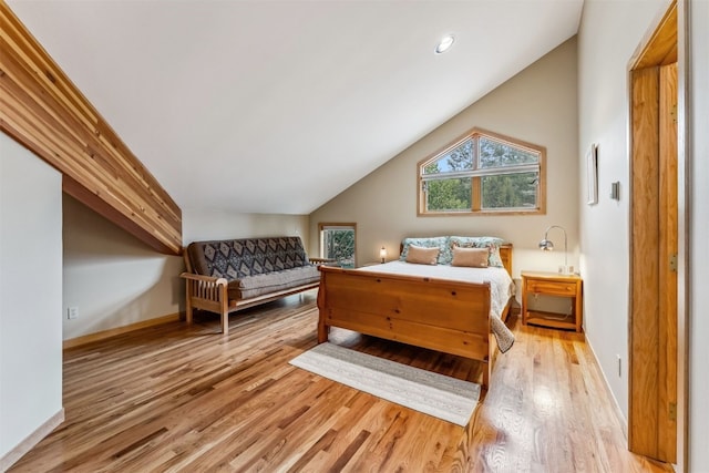 1118 Penstemon Rd, Dillon, CO 80435 - bedroom with light wood-type flooring, vaulted ceiling, recessed lighting, and baseboards
