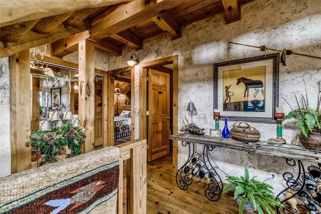 664 Tonkawa Rd, Hartsel, CO 80449 - hall with wood-type flooring and beamed ceiling