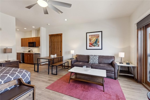 505A S Main St Unit 1204, Breckenridge, CO 80424 - living area featuring a ceiling fan, recessed lighting, and light wood-style floors