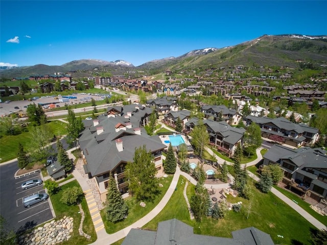 1463 Flattop Cir Unit 204, Steamboat Springs, CO 80487 - bird's eye view with a mountain view and a residential view