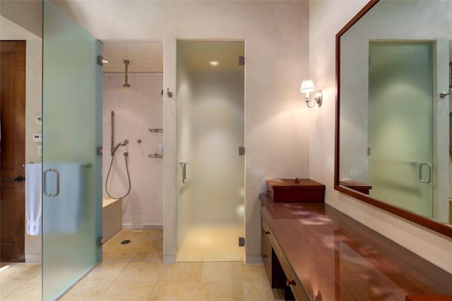 33225 Painted Pony Ln, Steamboat Springs, CO 80487 - bathroom featuring a shower stall, vanity, and tile patterned floors