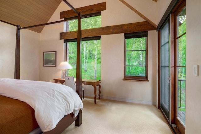 33225 Painted Pony Ln, Steamboat Springs, CO 80487 - bedroom with carpet floors, wood ceiling, and high vaulted ceiling