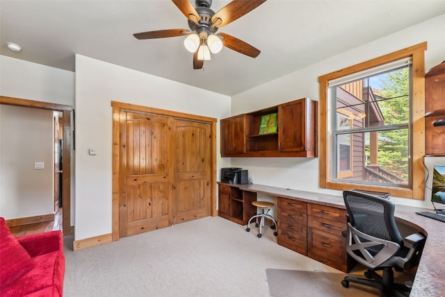 200 Rachel Ln, Breckenridge, CO 80424 - office with built in study area, a ceiling fan, and carpet flooring