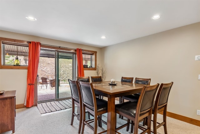 200 Rachel Ln, Breckenridge, CO 80424 - dining area featuring light colored carpet, baseboards, and recessed lighting