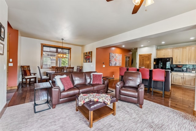 200 Rachel Ln, Breckenridge, CO 80424 - living area with hardwood / wood-style floors, a ceiling fan, recessed lighting, and a chandelier