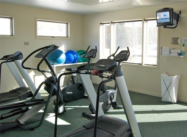 workout area featuring baseboards and a healthy amount of sunlight