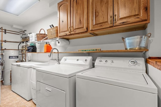 1088 Longview Cir Unit 1, Steamboat Springs, CO 80487 - laundry area featuring washer and dryer, water heater, light tile patterned floors, and cabinet space