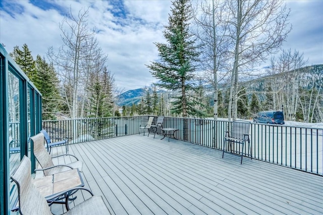 deck with a mountain view