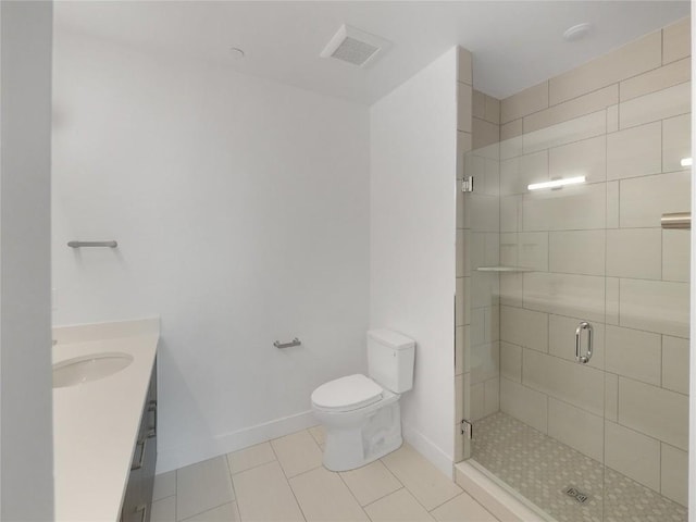 740 Blue River Pkwy Unit A22, Silverthorne, CO 80498 - full bathroom with vanity, a shower stall, toilet, tile patterned flooring, and baseboards