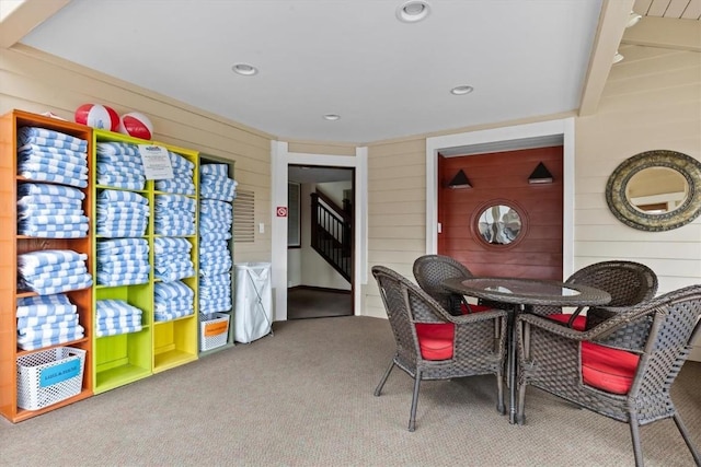 1675 Ranch Rd Unit 410, Steamboat Springs, CO 80487 - exterior space with carpet floors, wooden walls, and recessed lighting