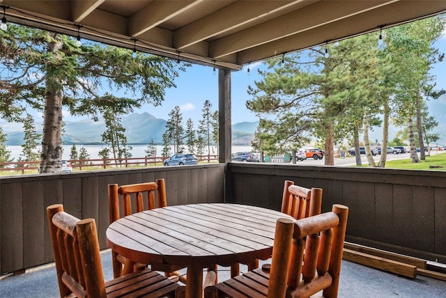 exterior space featuring a mountain view
