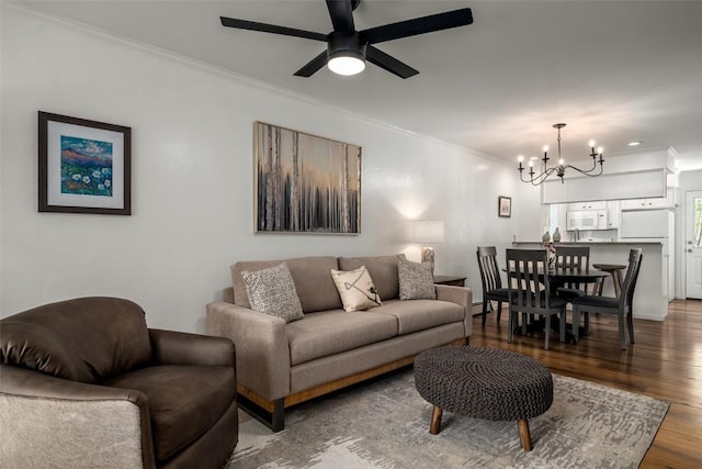 3100 Chinook Ln Unit 6, Steamboat Springs, CO 80487 - living area featuring a chandelier, ornamental molding, wood finished floors, a ceiling fan, and recessed lighting