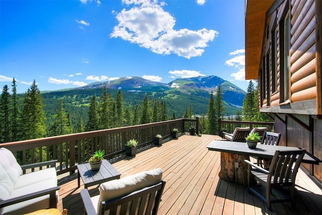 deck featuring a mountain view