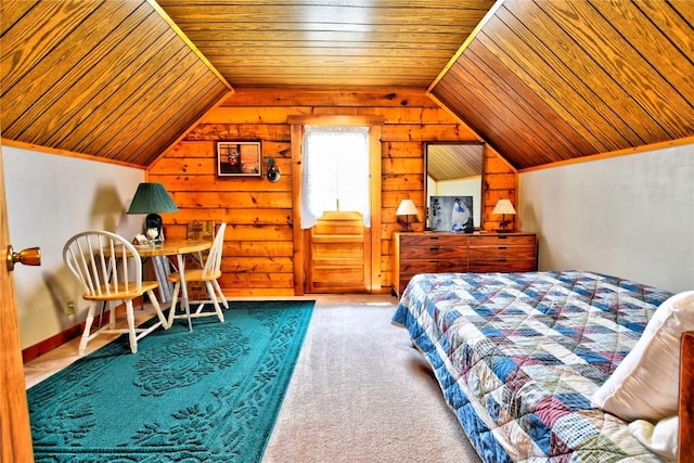 446 Chief Trl, Como, CO 80432 - carpeted bedroom featuring wooden ceiling, vaulted ceiling, and wood walls