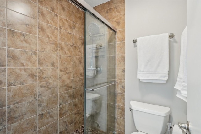 bathroom featuring toilet and a stall shower