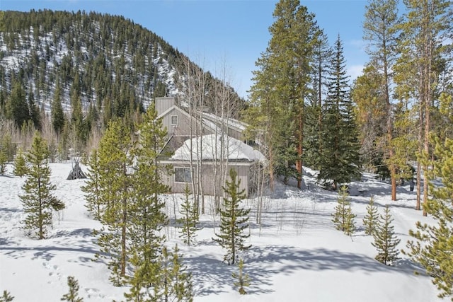 exterior space with a forest view