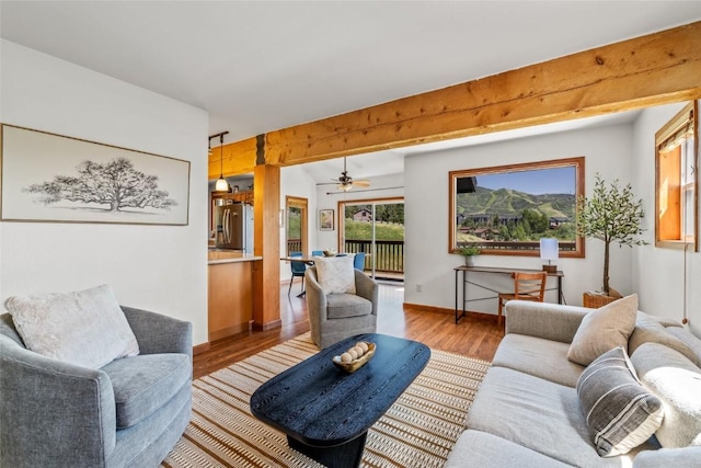524 Buena Vista Ct, Steamboat Springs, CO 80487 - living room with wood finished floors and ceiling fan