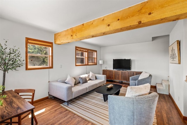 524 Buena Vista Ct, Steamboat Springs, CO 80487 - living area featuring wood finished floors and beam ceiling