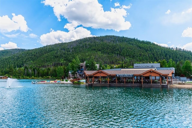 property view of water with a view of trees and a mountain view