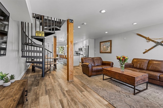 112 Illinois Gulch Rd Unit 6, Breckenridge, CO 80424 - living area featuring wood finished floors, recessed lighting, and stairway