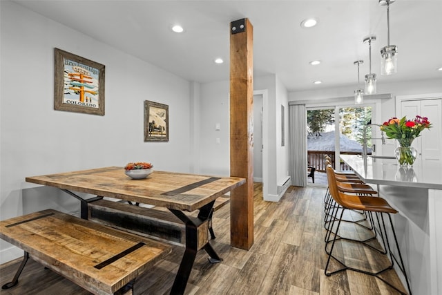 112 Illinois Gulch Rd Unit 6, Breckenridge, CO 80424 - dining space featuring recessed lighting, wood finished floors, and baseboards