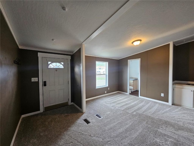 21762 4th Ave, Phippsburg, CO 80469 - foyer featuring a textured ceiling, carpet, and ornamental molding