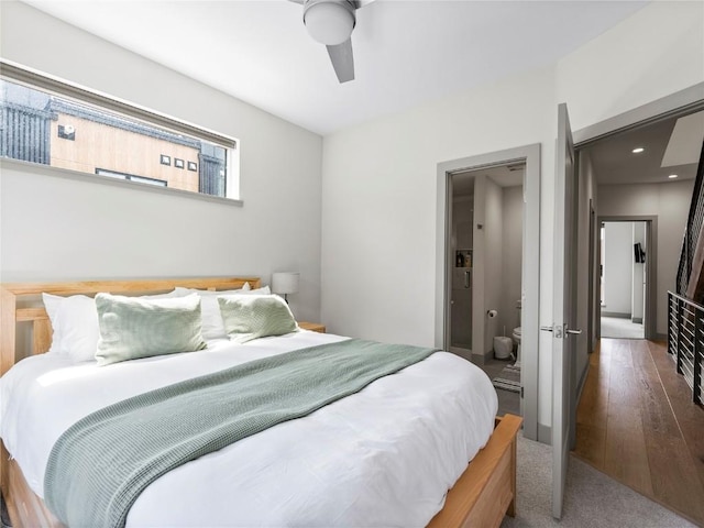 62 W 3rd St Unit D, Silverthorne, CO 80498 - bedroom featuring ceiling fan, wood finished floors, and recessed lighting