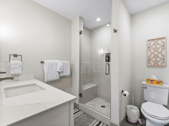 62 W 3rd St Unit D, Silverthorne, CO 80498 - full bath with a shower stall, vanity, recessed lighting, and tile patterned flooring