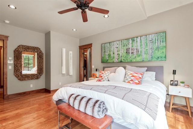168 Corkscrew Dr, Breckenridge, CO 80424 - bedroom featuring light wood finished floors, recessed lighting, baseboards, and a ceiling fan