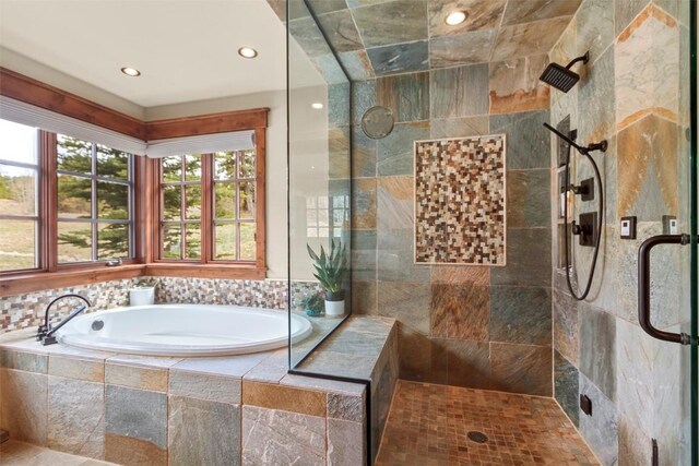 168 Corkscrew Dr, Breckenridge, CO 80424 - full bathroom with tiled shower, a garden tub, and recessed lighting