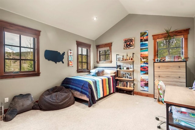 168 Corkscrew Dr, Breckenridge, CO 80424 - carpeted bedroom with vaulted ceiling and recessed lighting