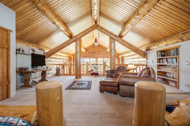 23125 Fawn Creek Rd, Steamboat Springs, CO 80487 - carpeted living area featuring wood ceiling