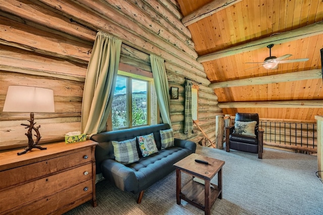 922 Braddock Dr, Breckenridge, CO 80424 - living area featuring wood ceiling, log walls, and carpet