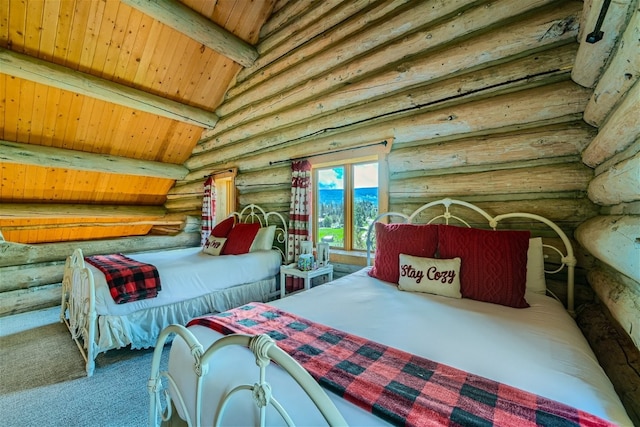 922 Braddock Dr, Breckenridge, CO 80424 - bedroom featuring rustic walls, wood ceiling, and carpet