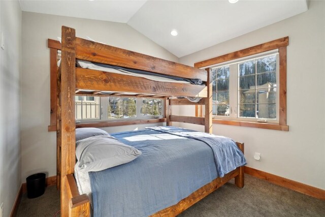 481 W Main St Unit A201, Frisco, CO 80443 - carpeted bedroom featuring vaulted ceiling, baseboards, recessed lighting, and multiple windows
