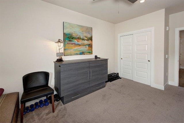 235 E Ln Bonte St Unit 207, Dillon, CO 80435 - sitting room featuring a ceiling fan, carpet flooring, and recessed lighting