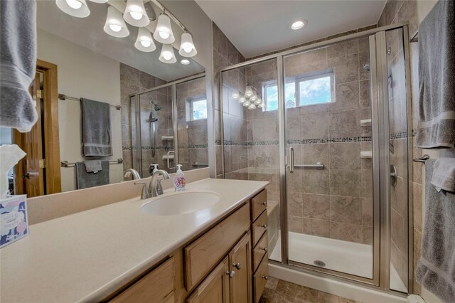 116 Blue Grouse Ln, Silverthorne, CO 80498 - bathroom featuring vanity, a stall shower, and recessed lighting