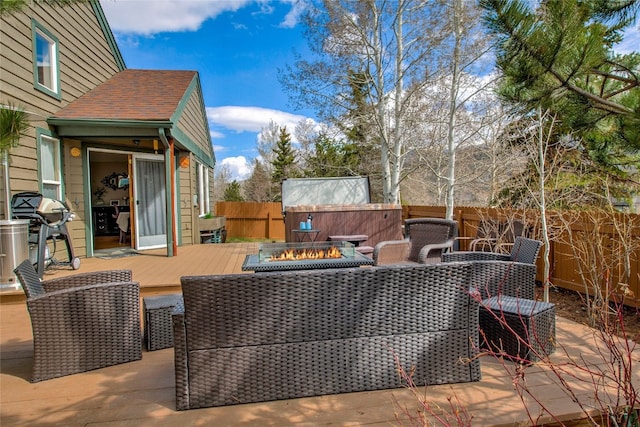 116 Blue Grouse Ln, Silverthorne, CO 80498 - fenced backyard with an outdoor fire pit, a deck, and a patio area