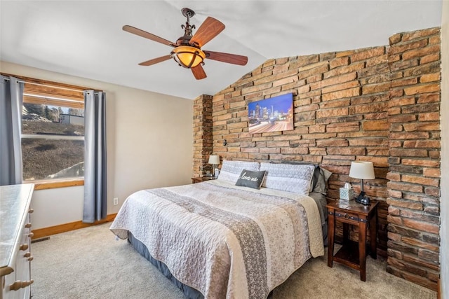 471 Mountain Vista Cir Unit 1, Steamboat Springs, CO 80487 - bedroom featuring carpet, vaulted ceiling, and a ceiling fan