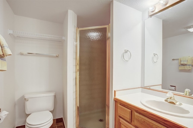 400 Bayview Dr Unit D, Frisco, CO 80443 - bathroom with toilet, vanity, a stall shower, and tile patterned floors