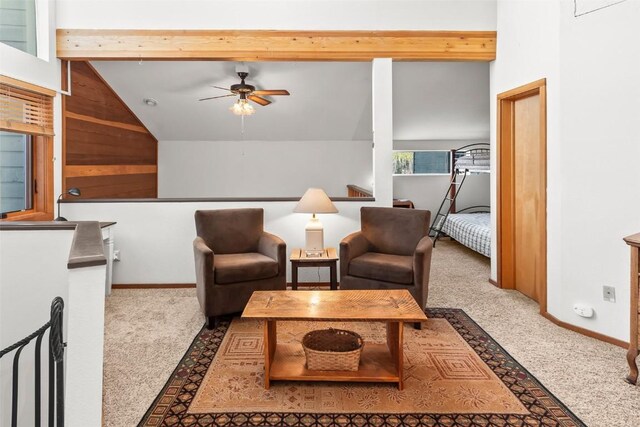 9430 Ryan Gulch Rd Unit 9453, Silverthorne, CO 80498 - carpeted living room featuring a ceiling fan and baseboards