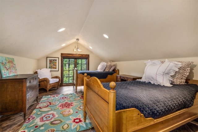 215 Royal Tiger Rd, Breckenridge, CO 80424 - bedroom with wood finished floors, vaulted ceiling, and recessed lighting